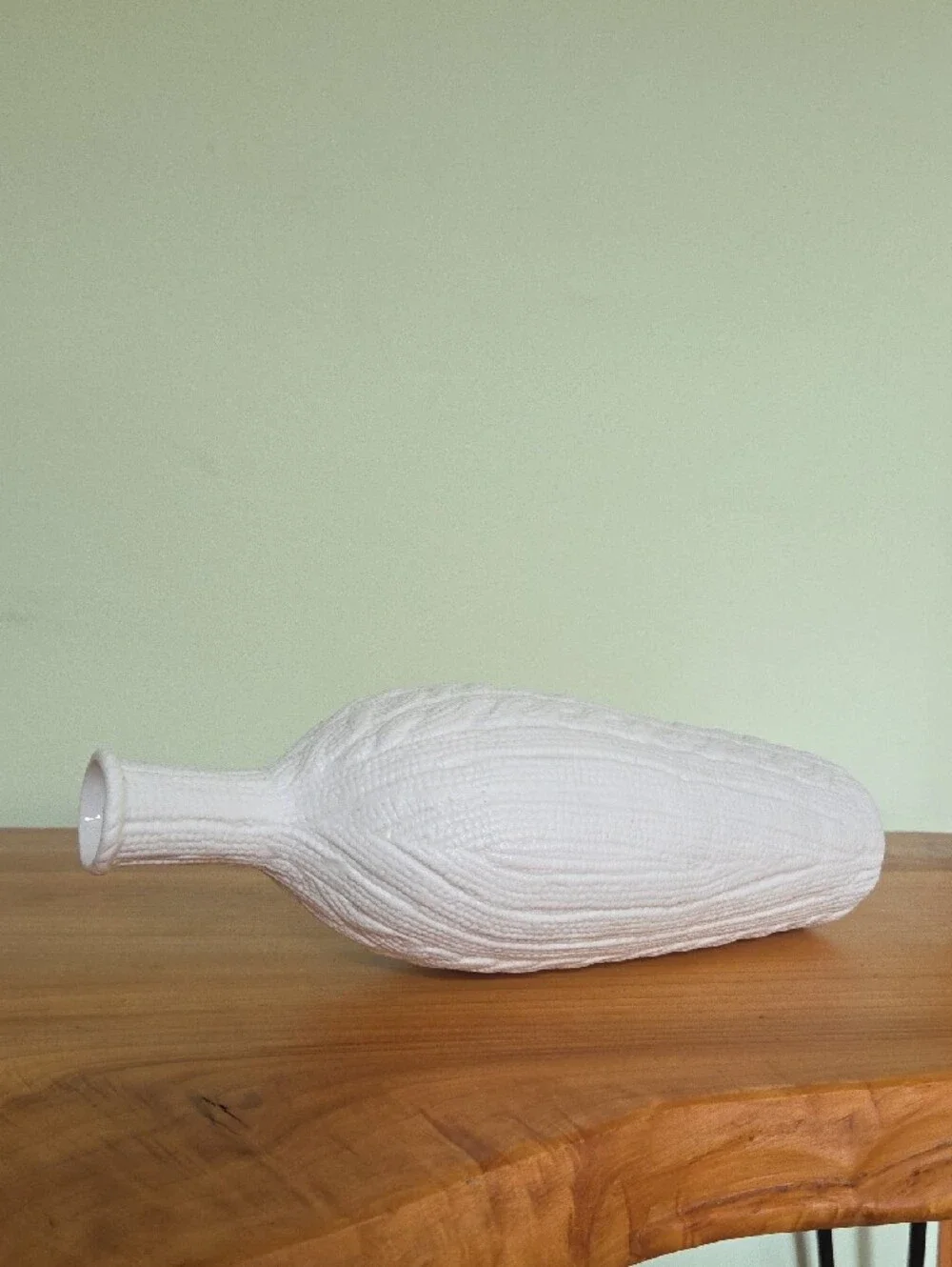 Crate & Barrel White Cable Knit Ceramic Bottle Vase | Tall Slender Vessel
